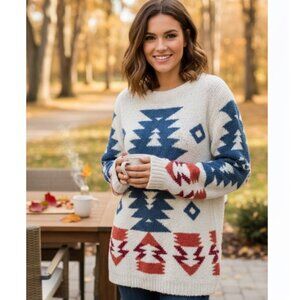 Jodifl Sweater Fluffy Very Soft Aztec Southwestern Pullover Womens Size M